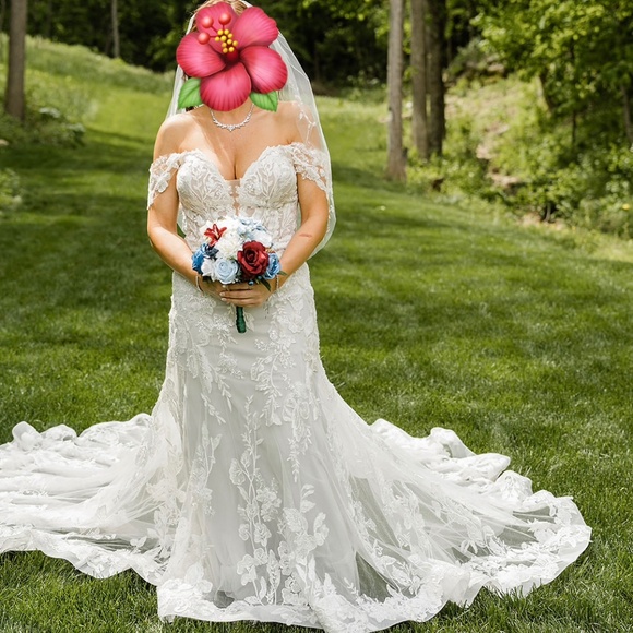 Wedding Dress with a Long Train Convertible Sleeves European Bustle and Veil